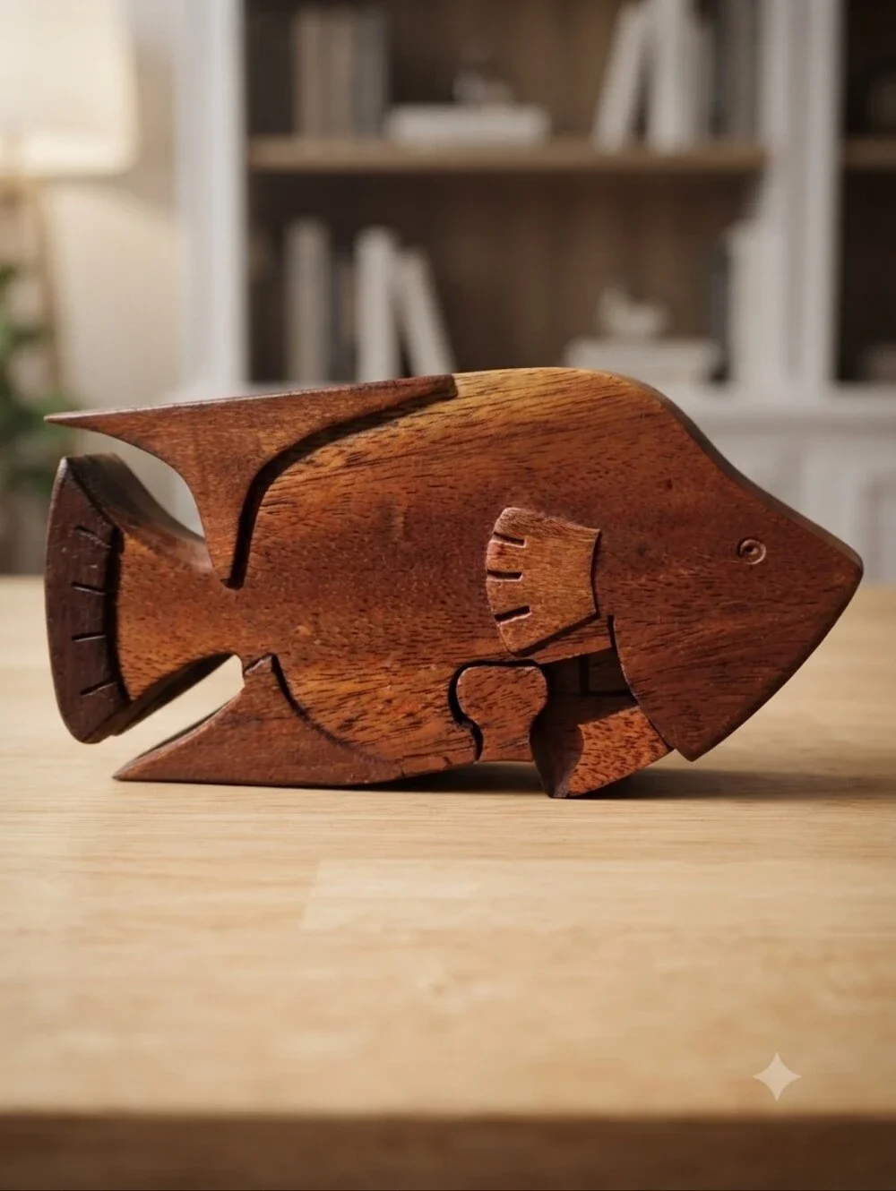 Handcrafted Wooden Fish Décor Puzzle - Brown
